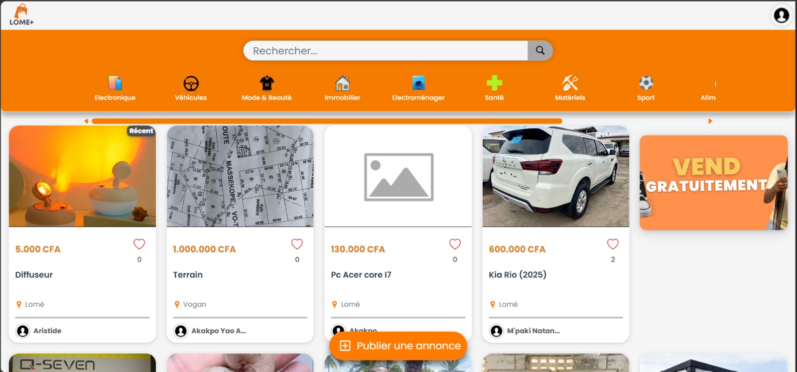 Vue desktop : exploration des annonces.